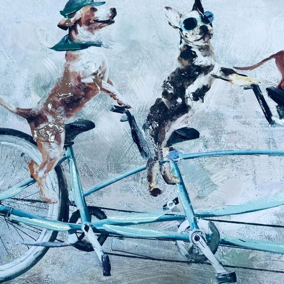 Dogs on Bicycle Canvas Wall Art Decor Painting - Picture 6 of 6